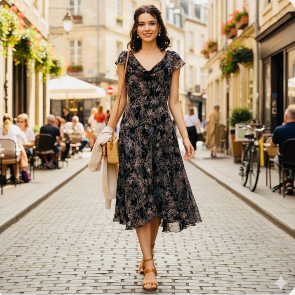 Evan Picone Black Asymmetrical Dress